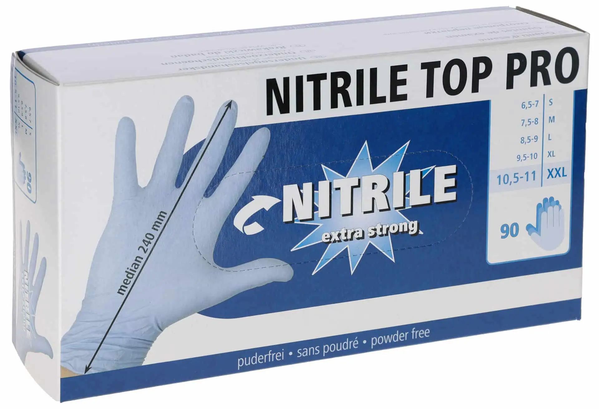 Eldobható kesztyű Nitrile Top Pro kék 100 db, púder nélkül
