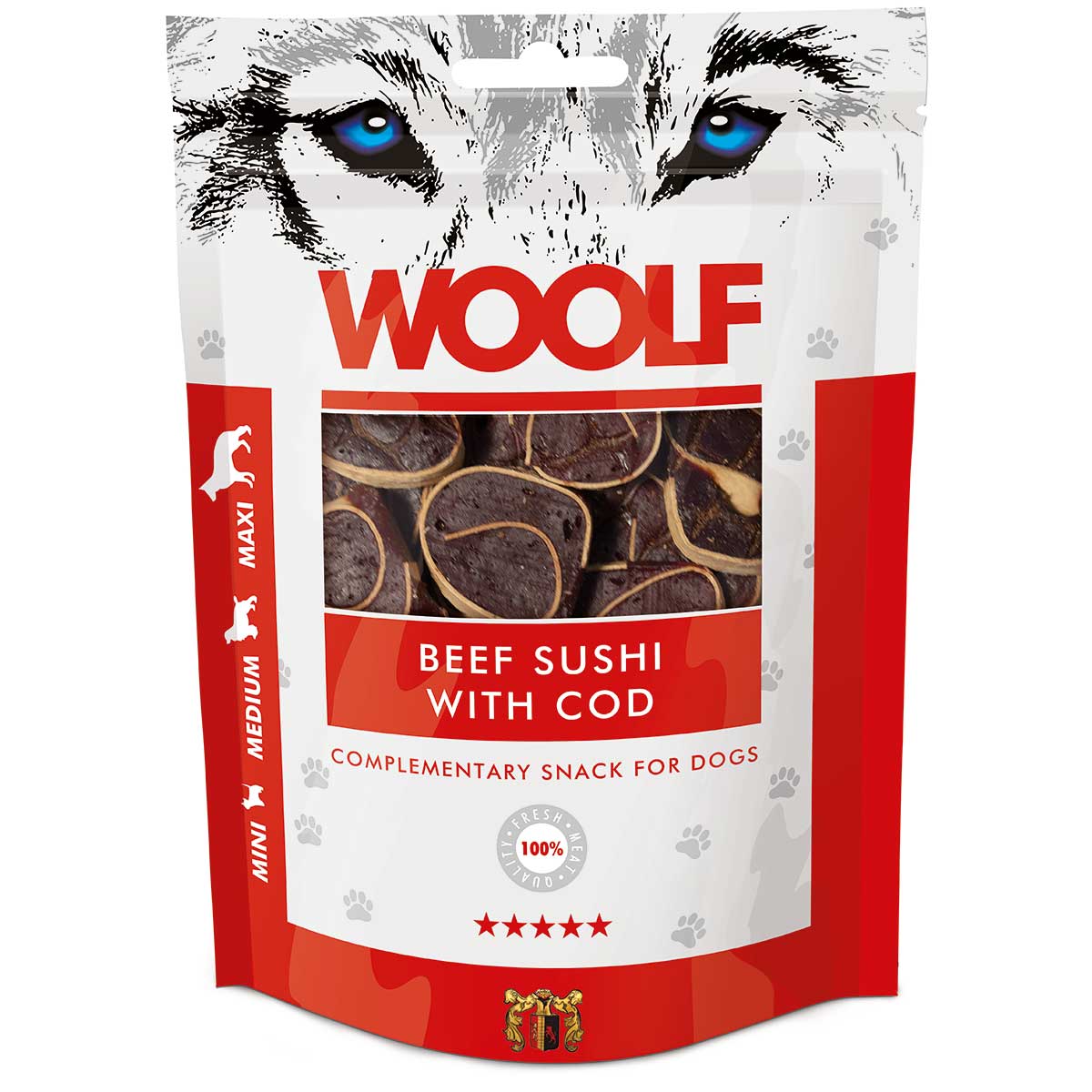 Woolf kutya jutalomfalat marhahús sushi