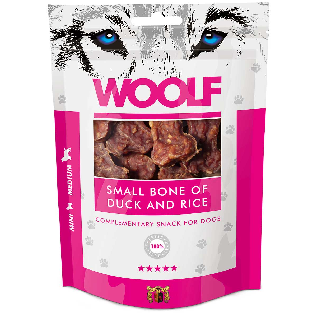 Woolf kutya jutalomfalat kis csontok kacsával és rizzsel