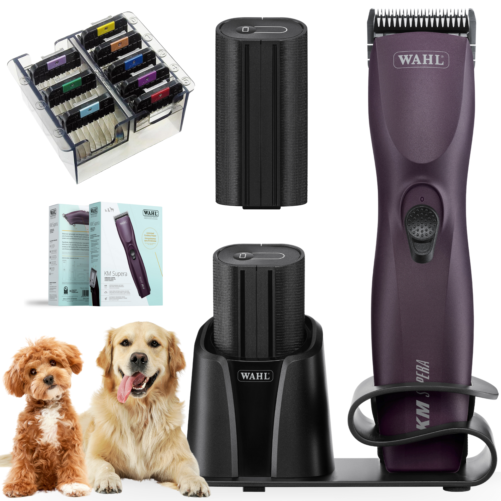 Wahl KM Supera Pet Clipper 2x battery with attachement comb set