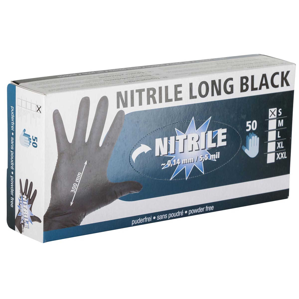 Egyszer használatos kesztyű Nitril Long Black M