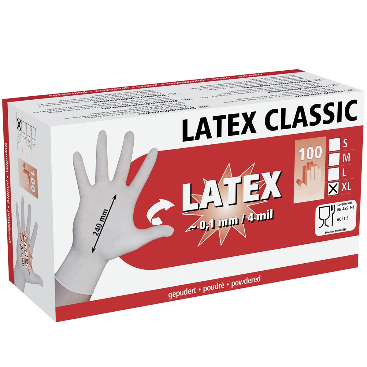 Egyszer használatos kesztyű Latex Classic L